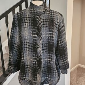 Erin London – Textured Black Blue and Smoky Grey Sweater Blazer/Jacket (Size XL)